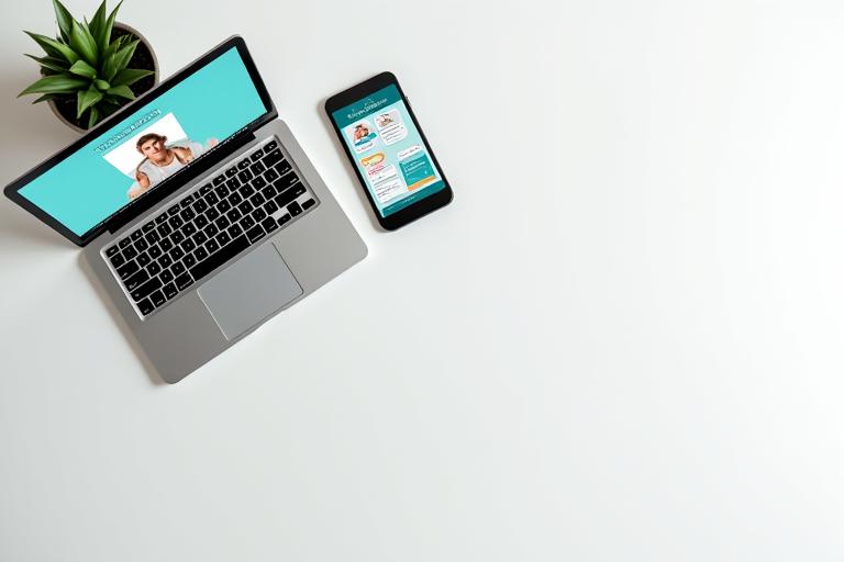 Laptop, tablet y smartphone conectados, simbolizando fácil acceso a las clases virtuales de fitness