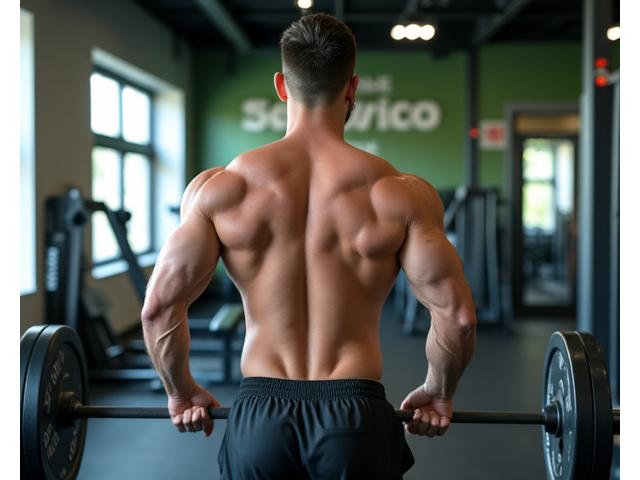 Un entrenador personal demostrando un ejercicio de levantamiento de pesas con técnica perfecta en un gimnasio moderno.