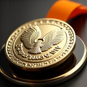 Una medalla o trofeo brillante en oro y plata, simbolizando el primer lugar.