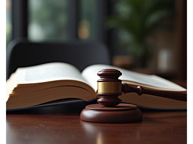 Martillo de juez sobre documentos legales, representando resolución de disputas.
